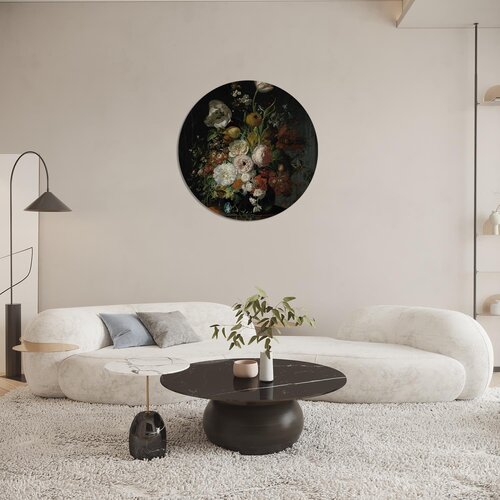 Muurcirkel Stilleven met bloemen in een glazen vaas, Rachel-Ruysch Muurcirkel Stilleven met bloemen in een glazen vaas, Rachel-Ruysch