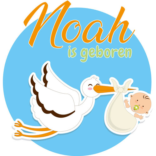 Geboortesticker Ooievaar met naam Geboortesticker Ooievaar met naam