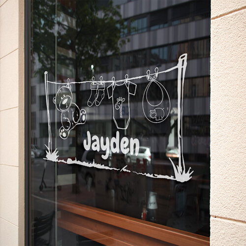 Geboorte sticker waslijn met naam Geboorte sticker waslijn met naam