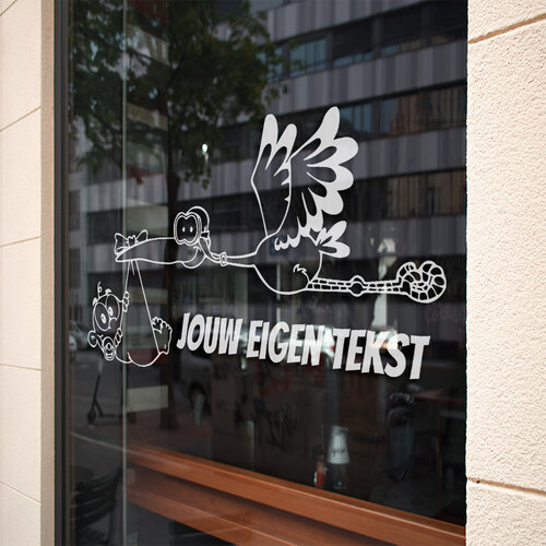 Geboorte sticker ooievaar met eigen tekst Geboorte sticker ooievaar met eigen tekst