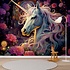 Fotobehang unicorn/eenhoorn met roze manen en bloemen op de achtergrond Fotobehang unicorn/eenhoorn met roze manen en bloemen op de achtergrond