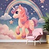 Fotobehang Unicorn / Eenhoorn bij regenboog en sterren Fotobehang Unicorn / Eenhoorn bij regenboog en sterren