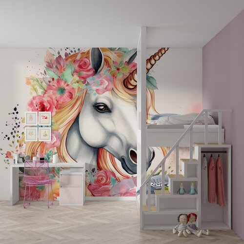 Fotobehang vrolijke Unicorn / Eenhoorn Fotobehang vrolijke Unicorn / Eenhoorn