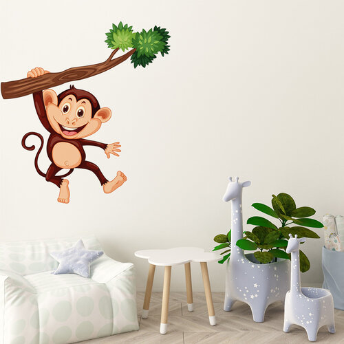 Muursticker aap hangend aan tak Muursticker aap hangend aan tak