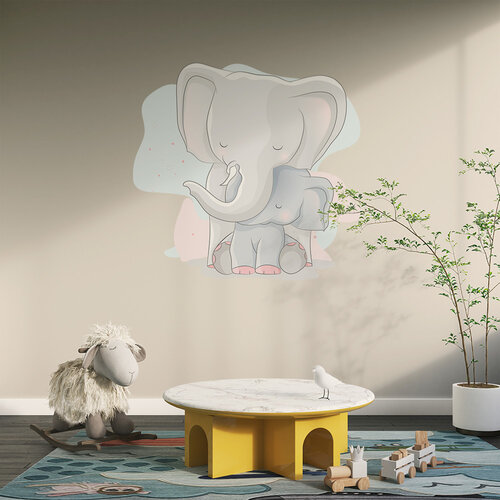 Muursticker Olifant met baby olifant Muursticker Olifant met baby olifant