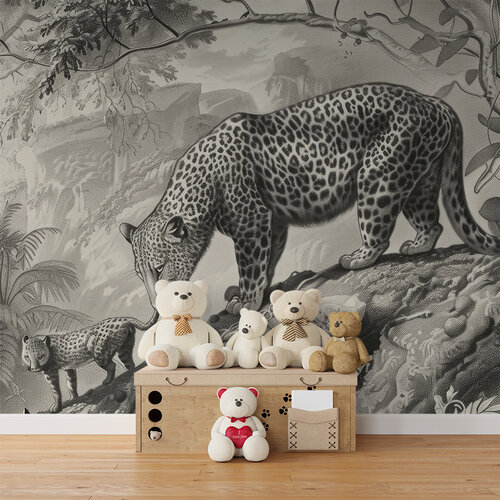 Behang De luipaard en haar baby Behang De luipaard en haar baby