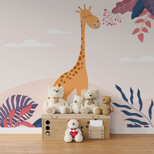 Behang Gelukkige Giraf Behang Gelukkige Giraf