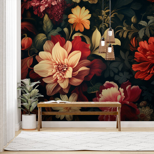 Behang Bloemen muur donker Behang Bloemen muur donker