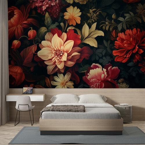 Behang Bloemen muur donker Behang Bloemen muur donker