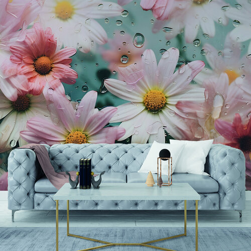 Behang Bloemen met regen Behang Bloemen met regen