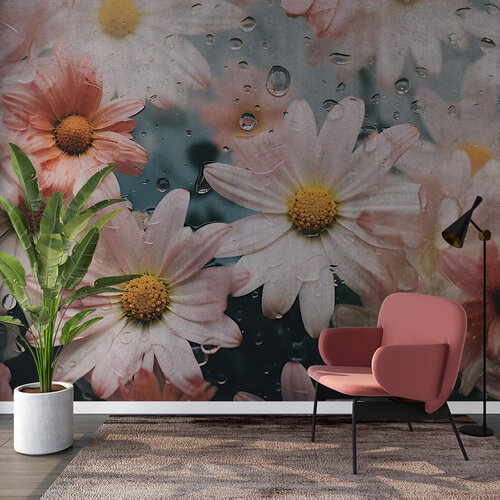 Behang Bloemen met regen Behang Bloemen met regen