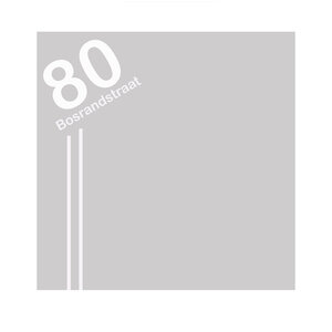 Raamfolie Straatnaam met huisnummer en strepen Raamfolie Straatnaam met huisnummer en strepen