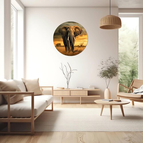 Muurcirkel olifant met ondergaande zon Muurcirkel olifant met ondergaande zon