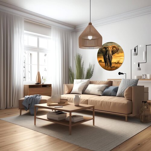 Muurcirkel olifant met ondergaande zon Muurcirkel olifant met ondergaande zon