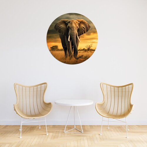 Muurcirkel olifant met ondergaande zon Muurcirkel olifant met ondergaande zon