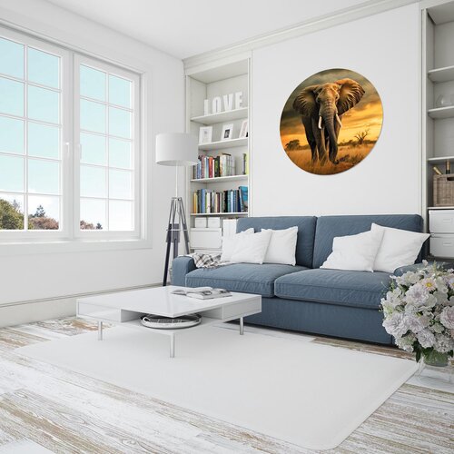 Muurcirkel olifant met ondergaande zon Muurcirkel olifant met ondergaande zon