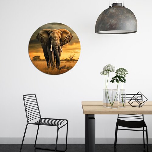 Muurcirkel olifant met ondergaande zon Muurcirkel olifant met ondergaande zon