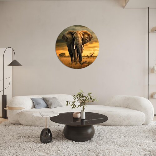 Muurcirkel olifant met ondergaande zon Muurcirkel olifant met ondergaande zon