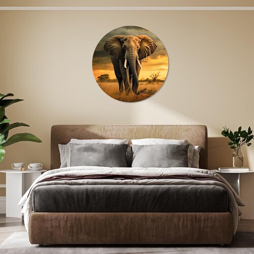 Muurcirkel olifant met ondergaande zon Muurcirkel olifant met ondergaande zon