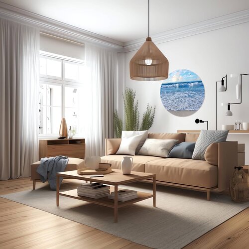 Muurcirkel Tropisch Strand met Blauwe Lucht en Branding Muurcirkel Tropisch Strand met Blauwe Lucht en Branding