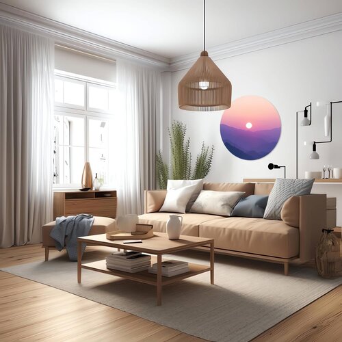 Muurcirkel Ondergaande zon in de bergen Muurcirkel Ondergaande zon in de bergen