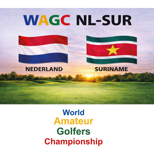 Ontwerp Stichting WAGC Suriname spandoek 240 x 160 cm met oogjes en Muursticker geprint op 90 x 90 cm