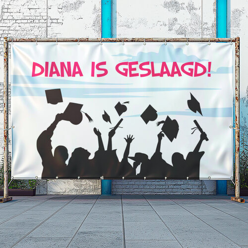 Hoera geslaagd in de tekst aanpasbaar met een bijbehorend ontwerp spandoek Hoera geslaagd in de tekst aanpasbaar met een bijbehorend ontwerp spandoek