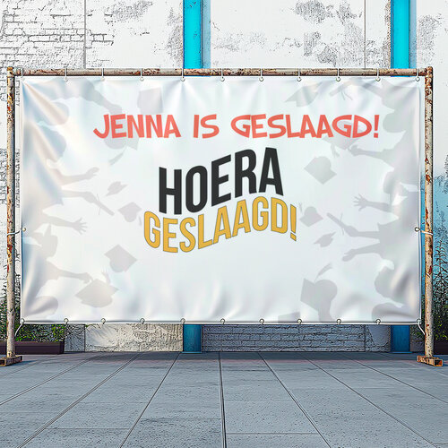 Hoera geslaagd in de tekst aanpasbaar met een vast ontwerp spandoek