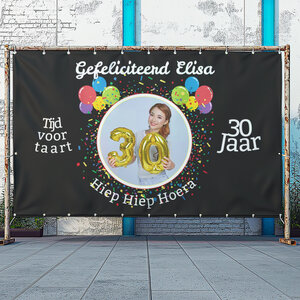 Confetti en ballonnen spandoek aanpasbaar in de tekst en foto