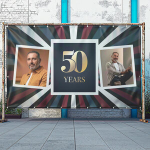 Goude 50 jaar spandoek met vast ontwerp aanpasbaar in de foto's Goude 50 jaar spandoek met vast ontwerp aanpasbaar in de foto's