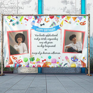 Happy Birthday animatiestijl spandoek aanpasbaar in de tekst en foto's
