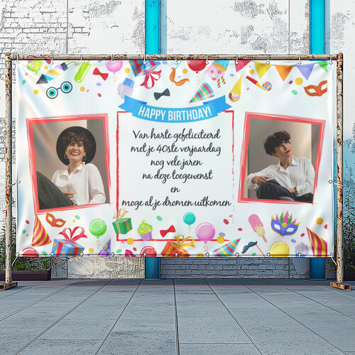 Happy Birthday animatiestijl spandoek aanpasbaar in de tekst en foto's