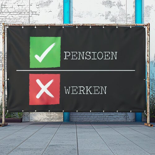 Goedgekeurd voor pensioen en afgekeurd voor het werken spandoek met vast ontwerp Goedgekeurd voor pensioen en afgekeurd voor het werken spandoek met vast ontwerp