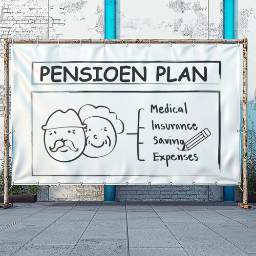 Pensioenplan spandoek met checklist en vast ontwerp Pensioenplan spandoek met checklist en vast ontwerp