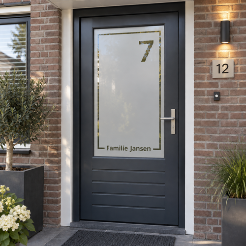 Raamfolie Achternaam en huisnummer in kader