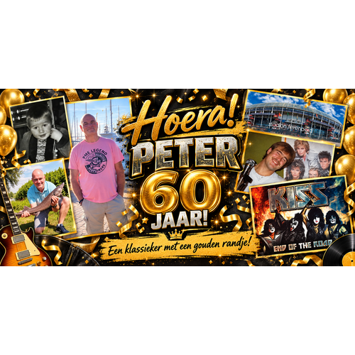 Peter 60 jaar spandoek 200 x 100 cm inclusief ringen
