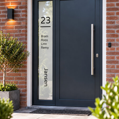 Bedrukte Raamfolie met Huisnummer en Namen Bedrukte Raamfolie met Huisnummer en Namen
