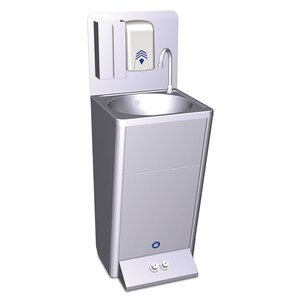 Mobile hand wash basin with two control buttons for hot and cold