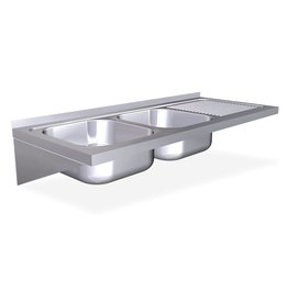 Fricosmos Wall mounted  double sink with brackets - drainer on the right