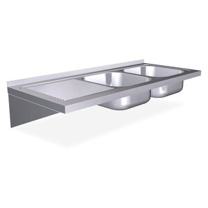 Wall mounted  double sink with brackets - drainer on the left