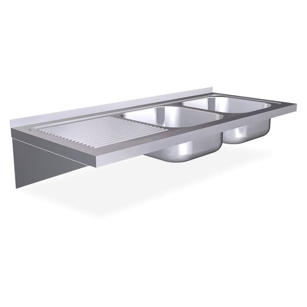 Fricosmos Wall mounted double sink with brackets - drainer on the left