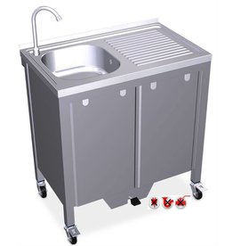 Mobile and autonomous sink with 1 tank and drain board