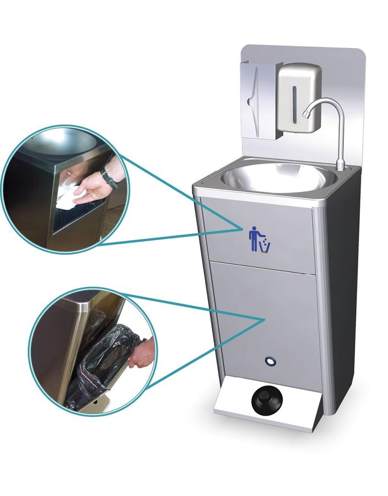 Mobile hand wash basin with integrated tanks backsplash INOX RVS FOR