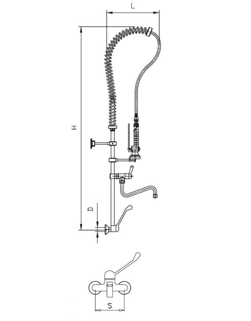 Shower tap with mixing valve and sink tap INOX RVS FOR FOOD INDUSTRY