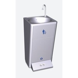 Mobile hand wash basin with two control buttons for hot and cold