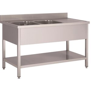 Washing-up sink 2 basins furniture 700mm depth base plate