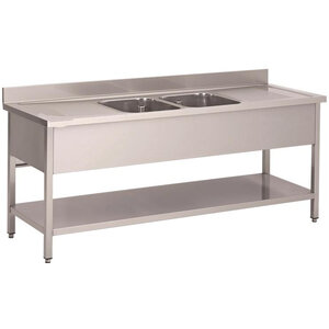 Dishwashing sink 2 basins furniture 700mm depth under plate