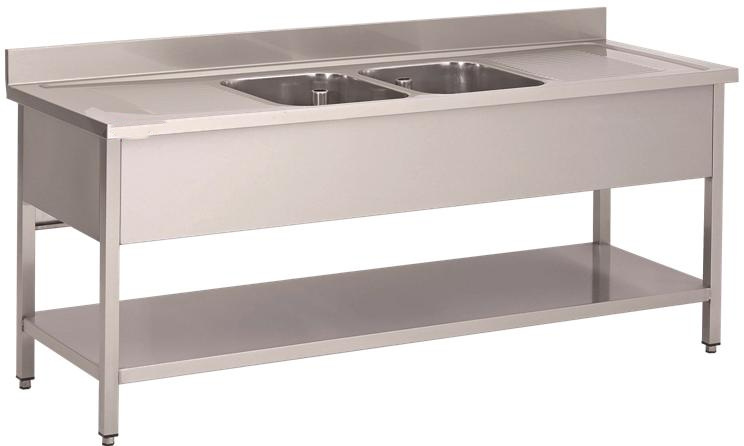 Depth Inox Washing-up basin 2 basins in the middle of the furniture 2000x700mm ...