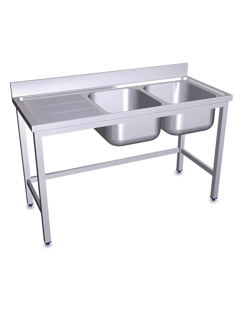 Double sink with drainer board left INOX RVS FOR FOOD INDUSTRY