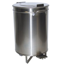 Waste bin in stainless steel with pedal operation and wheels
